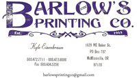 advertisement for Barlows Printing Co